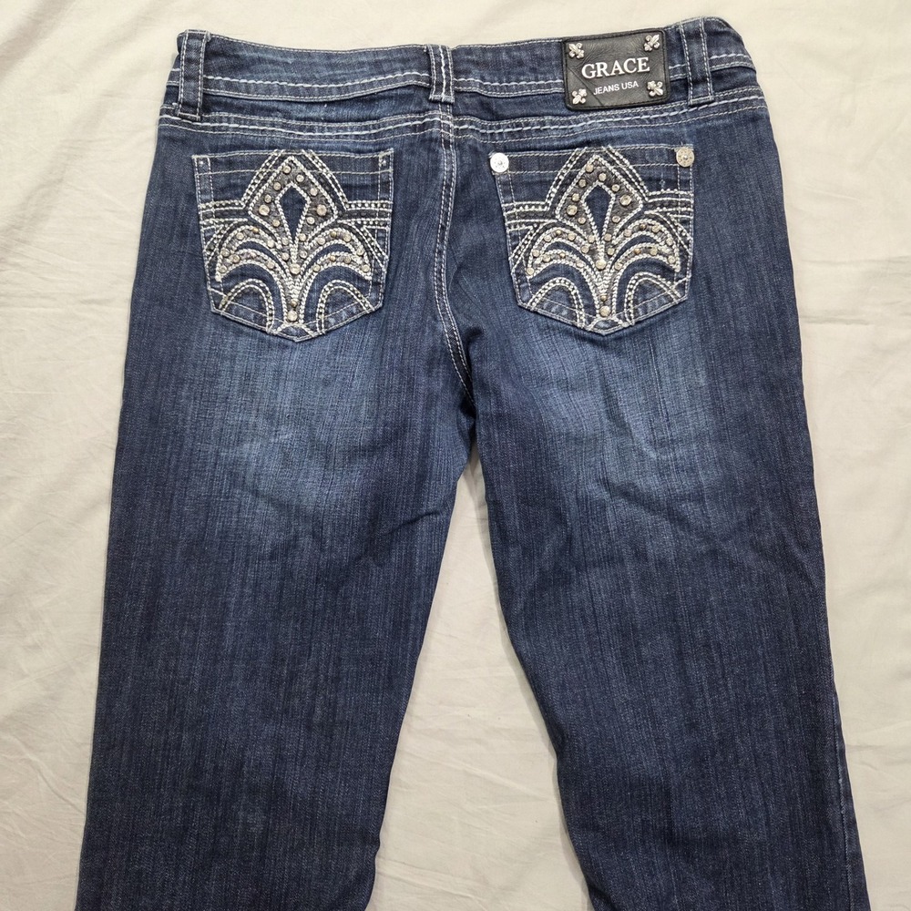 Grace In LA Boot Cut Jeans USA Womens Embroidered Embellished‎ Distressed Sz 30